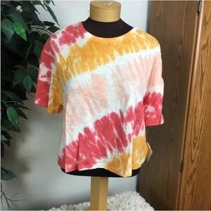 SO cropped short sleeve tee Woman’s Juniors XXL pink orange & red tie dye